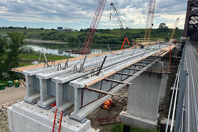 Forming deck for three of 12 spans Forming deck for three of 12 spans