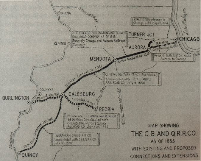 Map of CB&Q from the time of Lawrence Leahy and Michael Leahy, 1854 through the late 1800s 