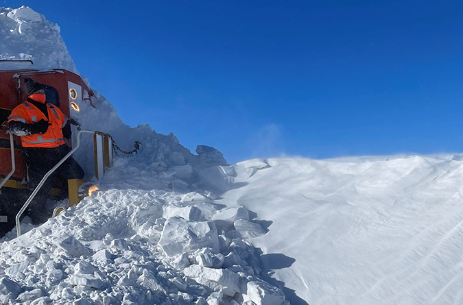 In south central Nebraska, snow drifts delayed one train for hours.